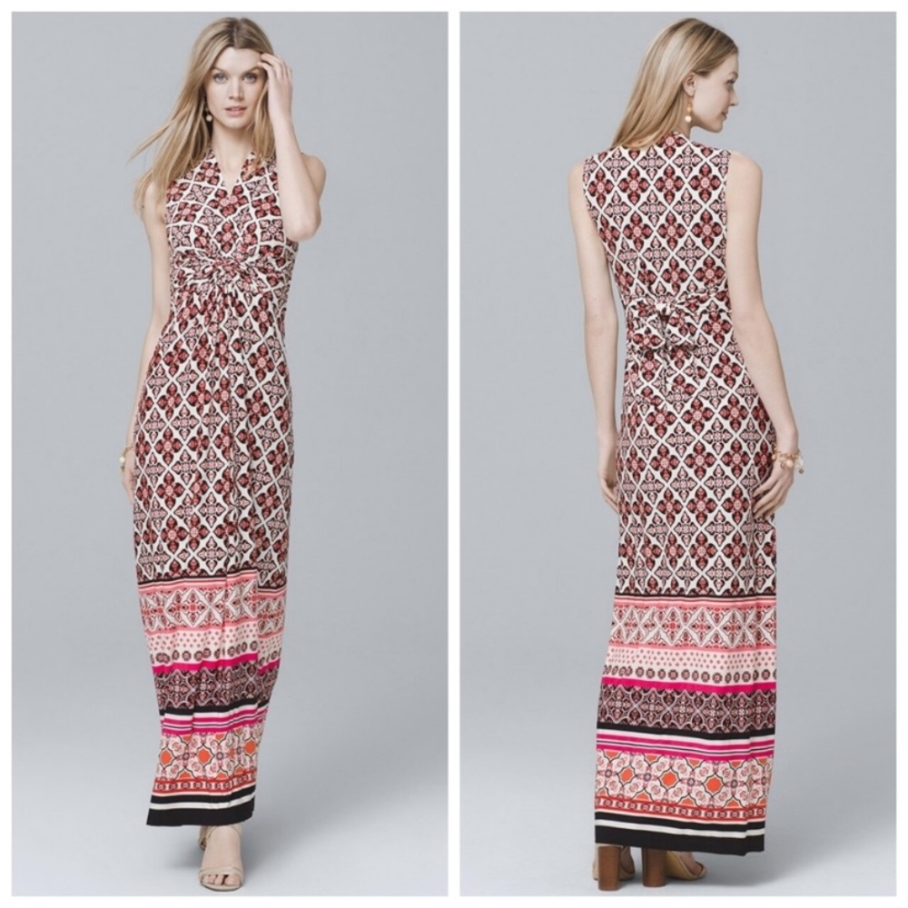 WHBM TWIST-DETAIL PRINTED KNIT MAXI DRESS M